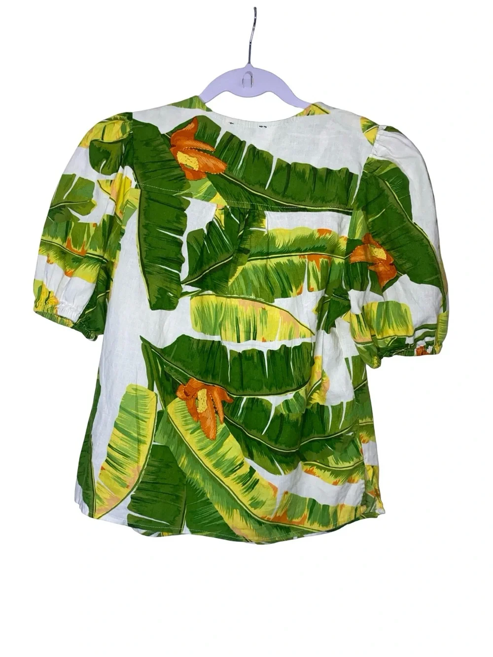 Cynthia Rowley foliage botanical Banana Leaf Print Puff Sleeve Blouse Top Sz XS